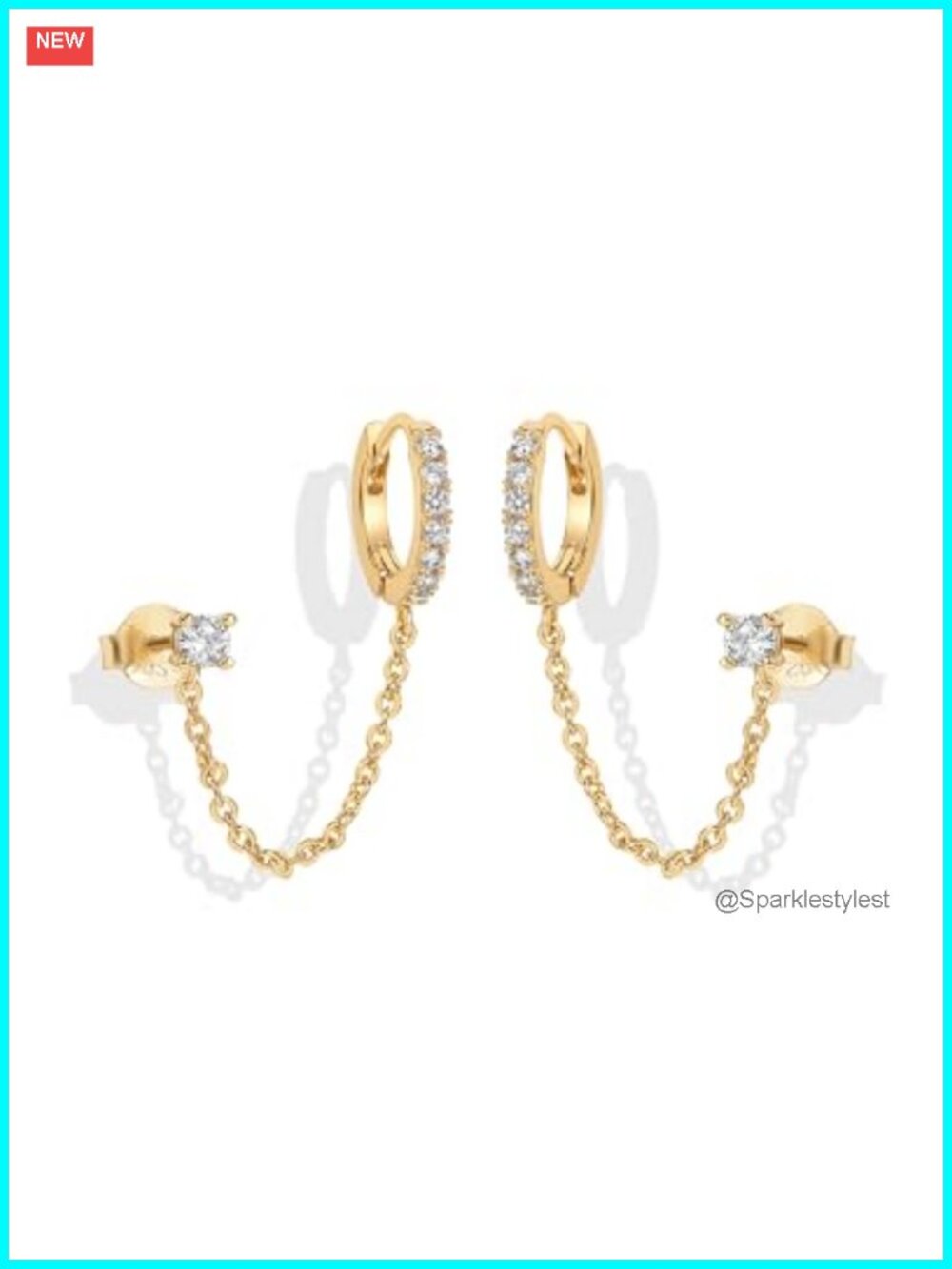 14K Gold Chain Huggie Hoop Earrings | Dangle Pearl CZ Stud